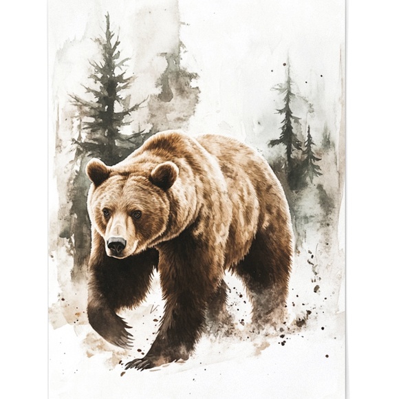 Watercolor Brown Bear Portrait Wall Art Illustration Print Poster Unframed - Picture 2 of 9